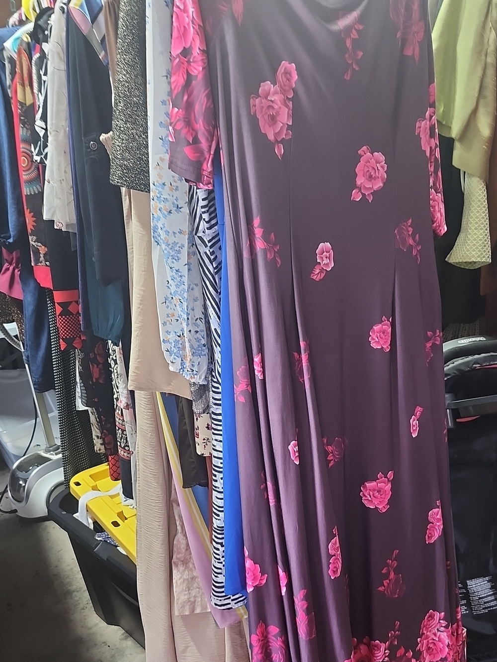 Floral Purple Maxi Dress with Pink Rose Print